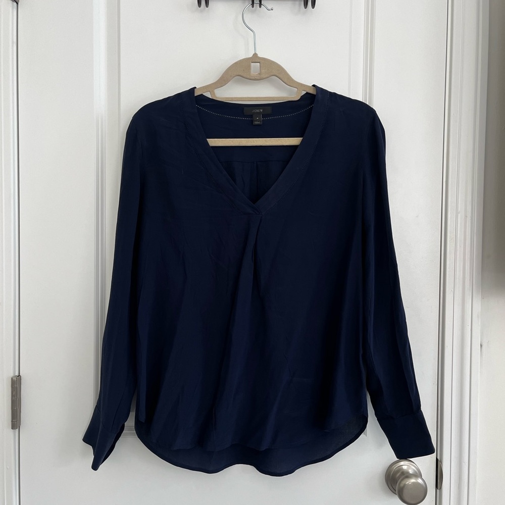 J. Crew Blue Long Sleeve Relaxed Blouse 100% silk